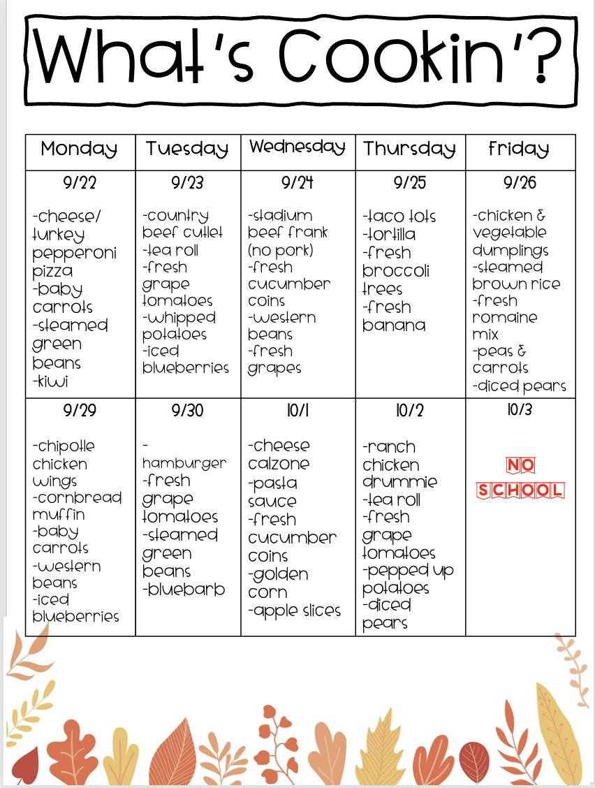 Lunch Menu